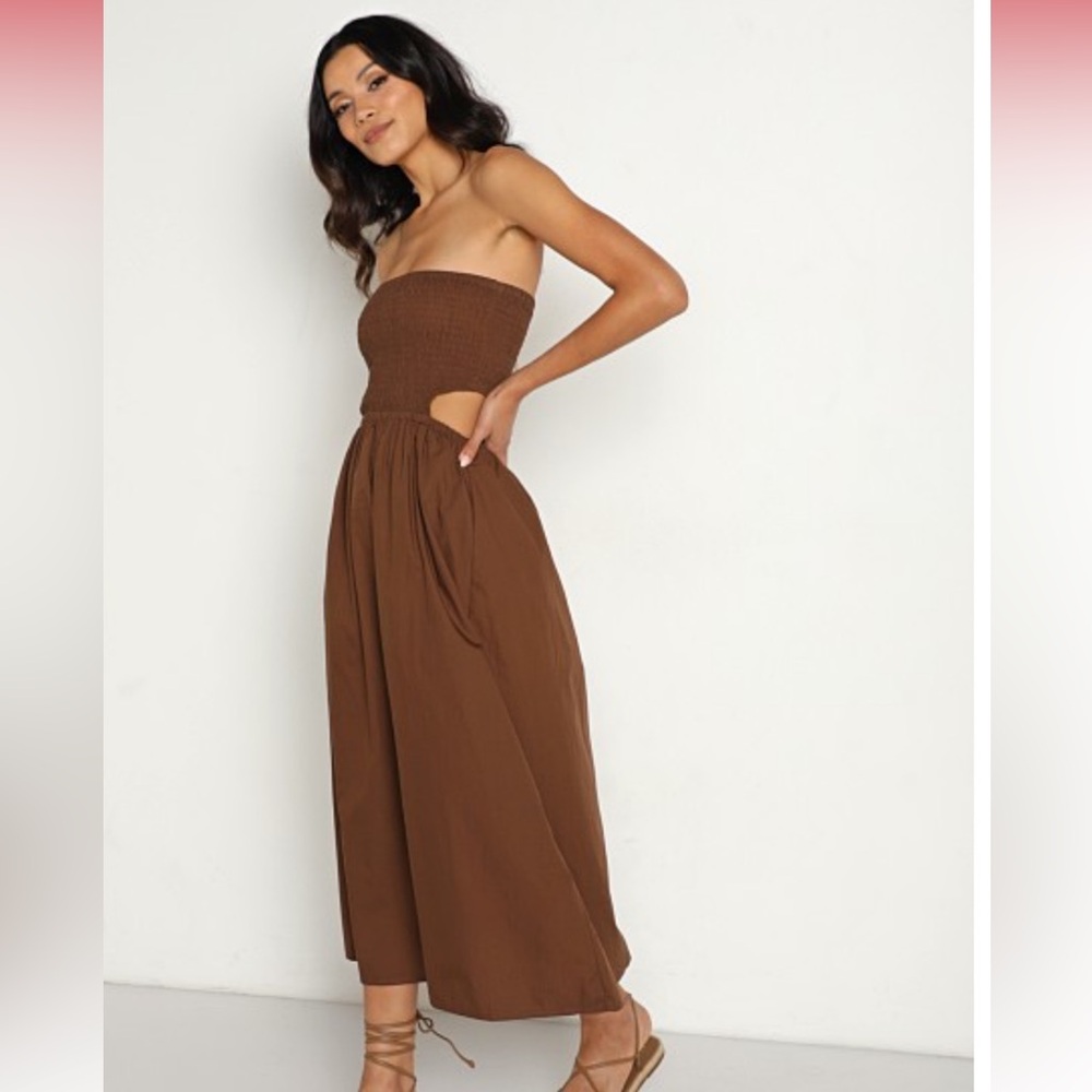 FAITHFULL the brand brown cotton midi cut out dress size Small
